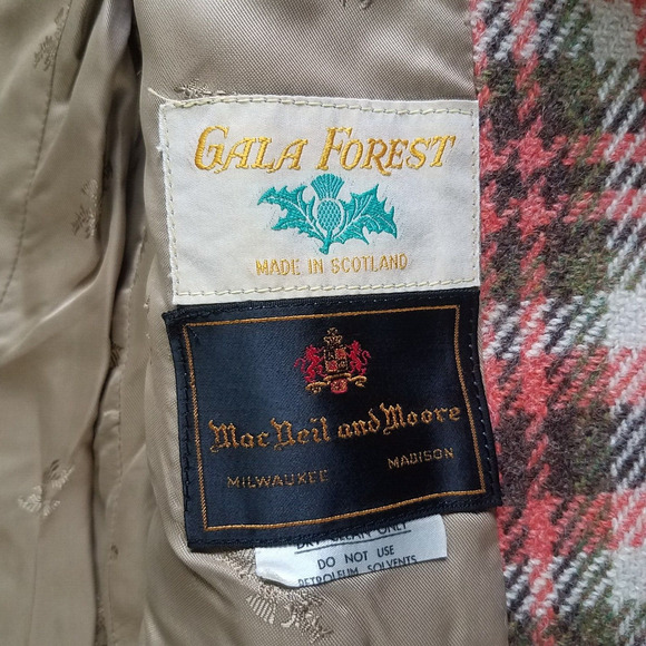 VTG Scottish Gala Forest Macneil and Moore Orange Brown Checkered Tweed Jacket - Picture 5 of 9